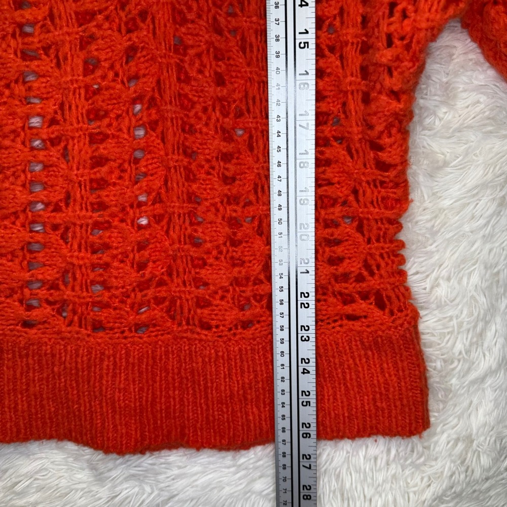 Free‎ People Orange Open Knit Hooded Sweater Wool Blend Henley Button Size Small - Picture 9 of 9